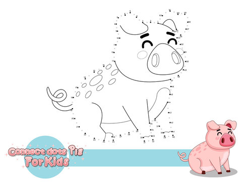 Connect The Dots and Draw Cute Cartoon Pig. Educational Game for Kids. Vector Illustration With Cartoon Style Funny Animal