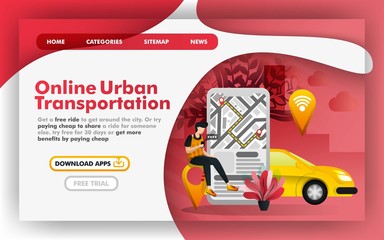 Mobile urban city transportation Flat Vector Illustration Concept, Online delivery taxi service. Easy to use for website, banner, landing page, brochure, flyer, print, mobile app, poster, template, UI
