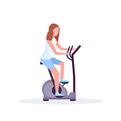 woman training exercise bike sportswoman riding stationary bicycle girl doing spinning sport activities healthy lifestyle concept female cartoon character full length flat