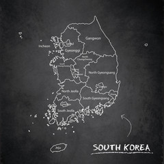 South Korea map separate region names individual card blackboard chalkboard vector