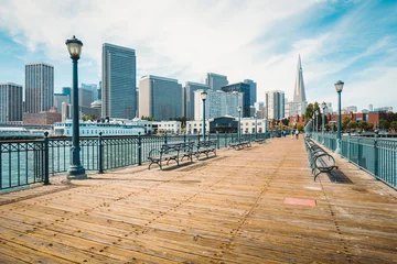 Foto auf Alu-Dibond Historischer Pier 7 mit dem Finanzviertel von San Francisco, Kalifornien, USA © JFL Photography