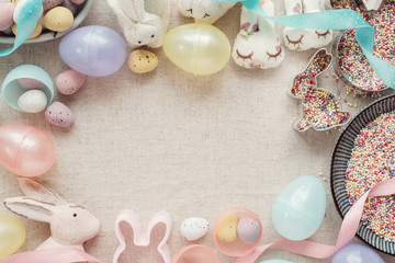 Fototapeta na wymiar Easter egg and bunny for kids background