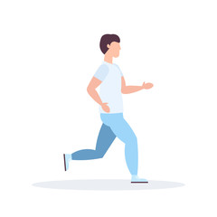 Fototapeta na wymiar young sportsman running guy jogging active fithess training healthy lifestyle concept male cartoon character full length flat