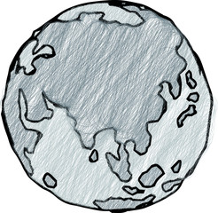 Monochrome Picture book style Rough sketch of the earth