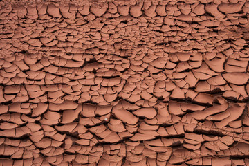 Dry river bed with cracked mud during a drought due to climate change and global warming