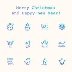 Illustration and icons for the celebration of Christmas and New Year