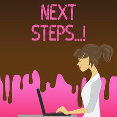 Conceptual hand writing showing Next Steps. Concept meaning something you do after you have finished doing first one Strip Size Lined Paper Sheet Hanging Using Blue Clothespin