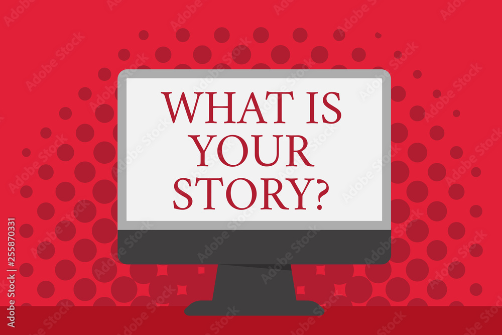 Fototapete word writing text what is your storyquestion. business photo showcasing telling demonstratingal past
