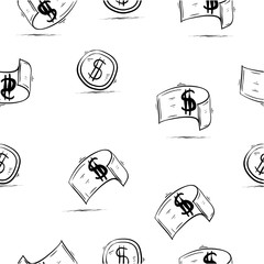 seamless pattern handdrawn doodle money vector