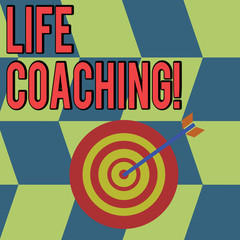 Conceptual hand writing showing Life Coaching. Concept meaning demonstrating employed to help showing attain their goals in career Color Dart Board with Arrow Hitting the Center Bulls Eye