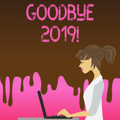 Conceptual hand writing showing Goodbye 2019. Concept meaning express good wishes when parting or at the end of last year Strip Size Lined Paper Sheet Hanging Using Blue Clothespin