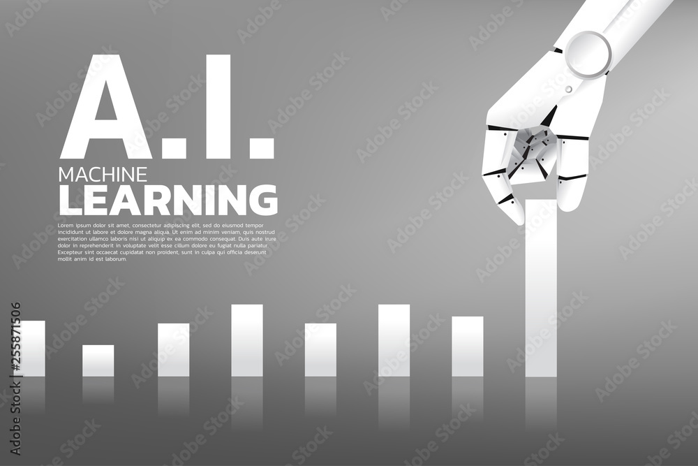 Aufkleber Robot hand move pull business graph higher. Business concept for machine learning , a.i artificial intelligence and disruption.