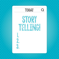 Word writing text Story Telling. Business photo showcasing activity writing stories for publishing them to public Search Bar with Magnifying Glass Icon photo on Blank Vertical White Screen