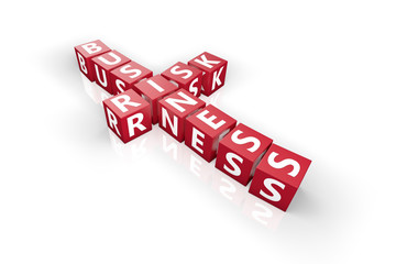 3D Business and Risk Text on Red Boxes