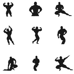 Bodybuilding, powerlifting, athlete, icon, vector