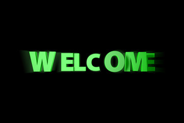 3D Green Welcome Text Letters on Black