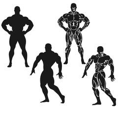 Bodybuilding, powerlifting, athlete, icon, vector