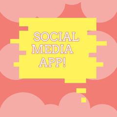 Writing note showing Social Media App. Business concept for creation and sharing ideas career interests via internet Speech Bubble in Puzzle Piece Shape for Presentation Ads