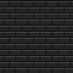 Black subway tiles wall seamless pattern, vector