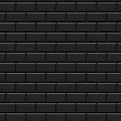 Zelfklevend Fotobehang Baksteen textuur muur Zwarte metro tegels muur naadloze patroon, vector