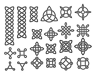 Black and white celtic knots and symbols ethnic set, vector - 255872747