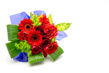 赤系の花束・母の日バラ・カーネーション・ガーベラ