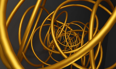 3d illustration of golden wire in black background