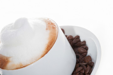 Close up of coffee mug with milk