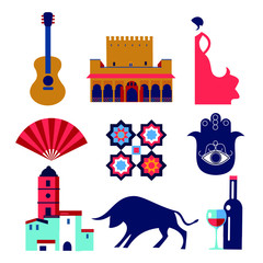 Andalucia vector flat style icons and symbols