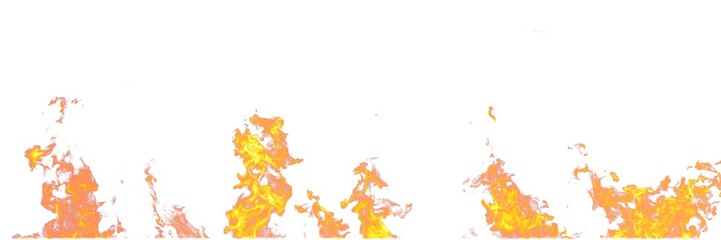 Real fire flames isolated on white background. Mockup on white of 5 flames.