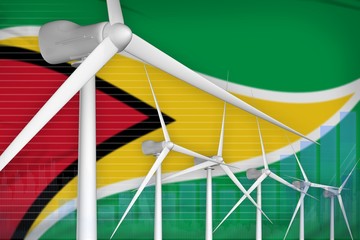 Guyana wind energy power digital graph concept - alternative natural energy industrial illustration. 3D Illustration