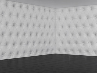 Empty room with white chester wall and black floor. 3d render