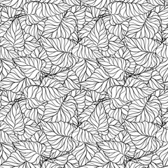 Abstract black and white leaves vector seamless pattern