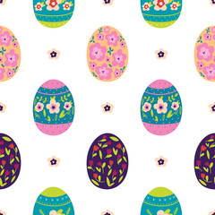Easter eggs seamless pattern vector illustrations. Different floral ornaments. Sketch for wrapping paper.