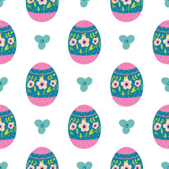 Easter eggs seamless pattern vector illustrations. Different floral ornaments. Sketch for wrapping paper.