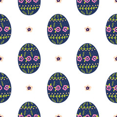 Easter eggs seamless pattern vector illustrations. Different floral ornaments. Sketch for wrapping paper.