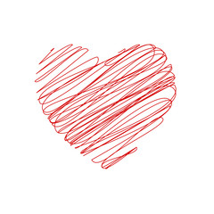 creative red heart art abstract illustration , line scribble