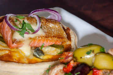 Onion burger with cheese and tomatoes