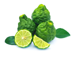 fresh bergamot fruit with leaf isolated on white background