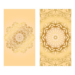 Collection Card With Relax Mandala Design. For Mobile Website, Posters, Online Shopping, Promotional Material. Gold color