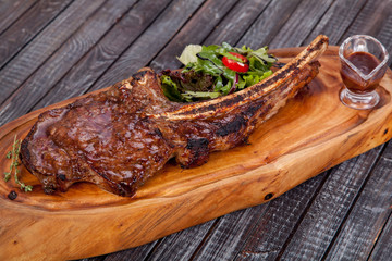  juicy and appetizing steak tamogavok of horse meat on the table, for design in cooking