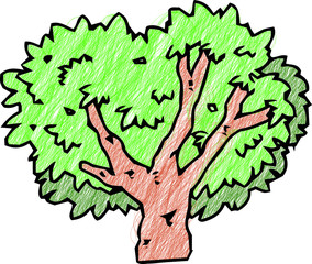 Colored pencil style Rough sketch of tree