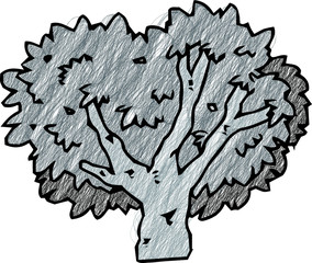 Monochrome pencil style Rough sketch of tree