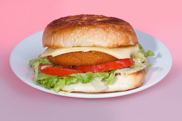 Big burger with rolls and salads