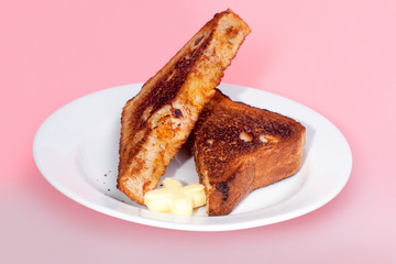 Toasted sandwiches on white dish