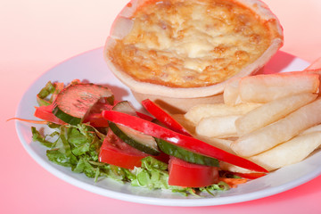 Natural banana slides with red tomatoes