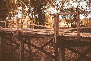 Fototapeta na wymiar Old wooden bridge,beauty of nature concept. Old, wooden, wooden bridge over river,Vintage concept