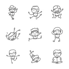 hand drawing cartoon happy kids vector illustration