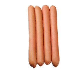 boiled sausages isolated on white background. top view