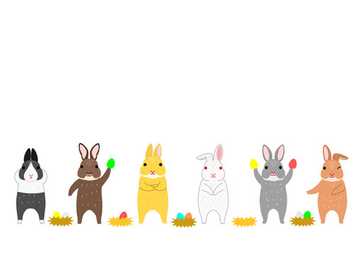 Easter bunnies and colorful eggs